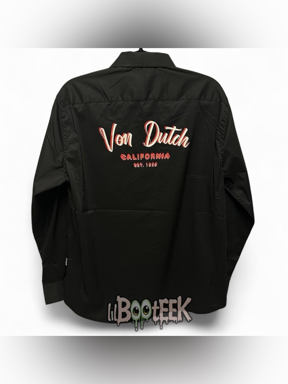 Men's Von Dutch MD Black Button Up Long Sleeve Shirt w Orange/White Logo NEW Y2K